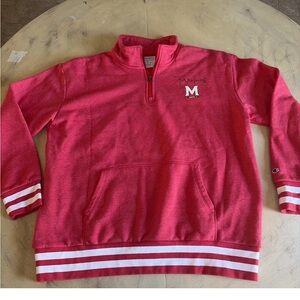 Champion Red Terrapins University of Maryland Quarter Zip Sweatshirt Mens XL